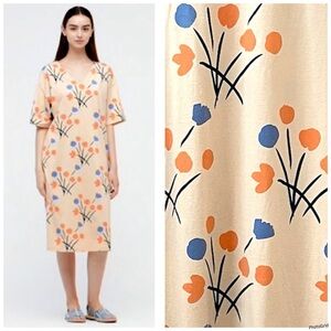 Marimekko Beige Dress with Orange and Blue Floral Design